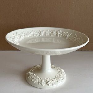 Vintage Wedgwood Queens Ware Cream on Cream Embossed Grapevine Footed Compote
